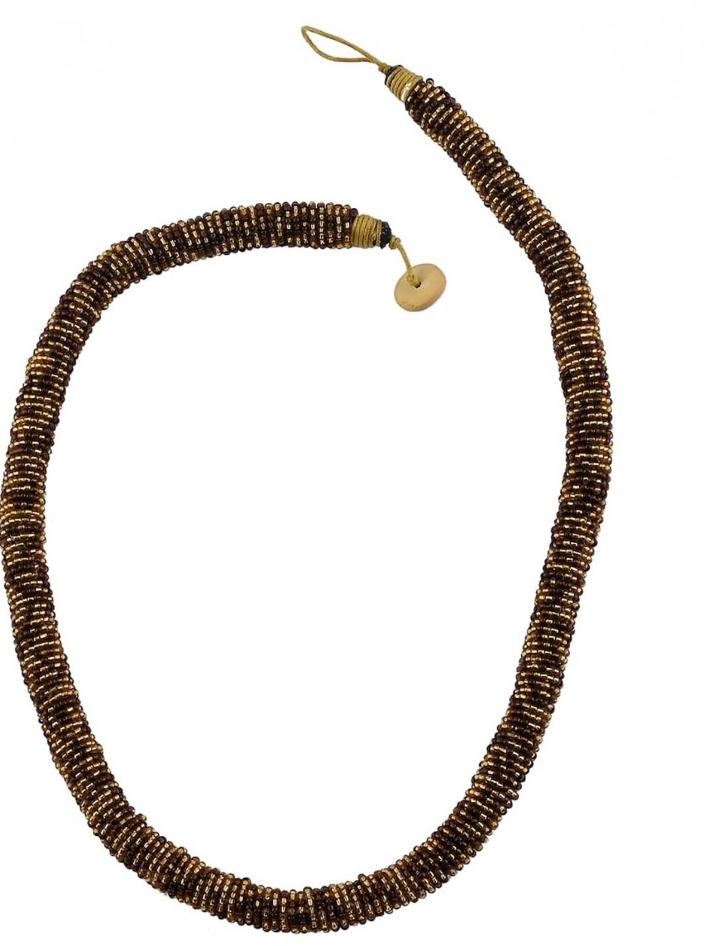 Simulated Golden Coconut Shell Beaded Necklace 25”